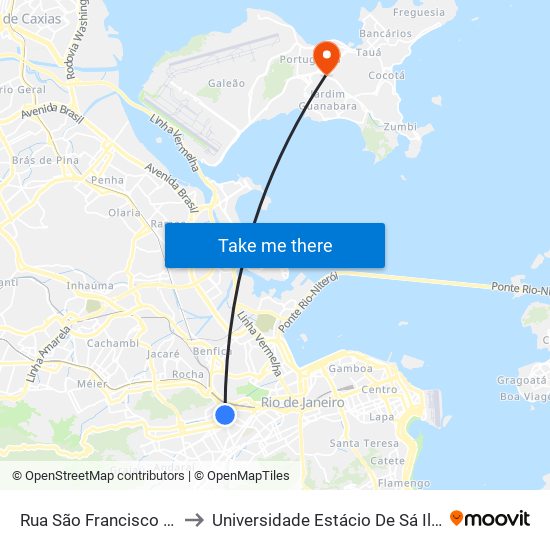 Rua São Francisco Xavier | UERJ to Universidade Estácio De Sá Ilha Do Governador map