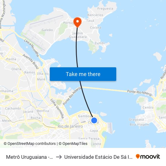 Metrô Uruguaiana - Pista Central to Universidade Estácio De Sá Ilha Do Governador map