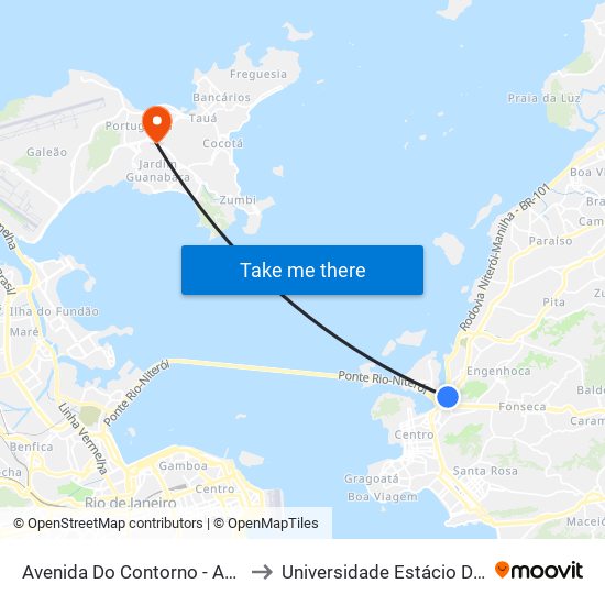 Avenida Do Contorno - Acesso À Ilha Da Conceição to Universidade Estácio De Sá Ilha Do Governador map