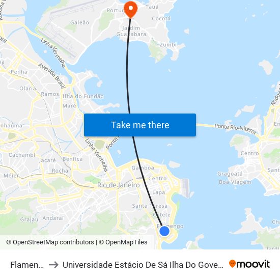 Flamengo to Universidade Estácio De Sá Ilha Do Governador map