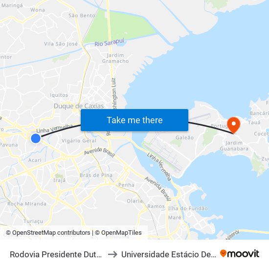 Rodovia Presidente Dutra (Drogarias Pacheco) to Universidade Estácio De Sá Ilha Do Governador map