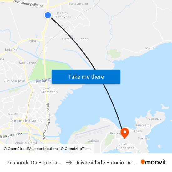 Passarela Da Figueira (Sentido Petrópolis) to Universidade Estácio De Sá Ilha Do Governador map