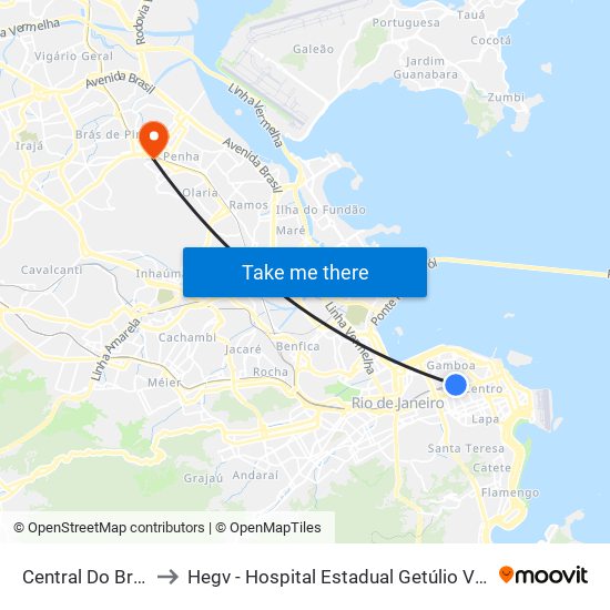 Central Do Brasil to Hegv - Hospital Estadual Getúlio Vargas map