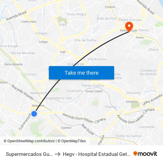 Supermercados Guanabara to Hegv - Hospital Estadual Getúlio Vargas map