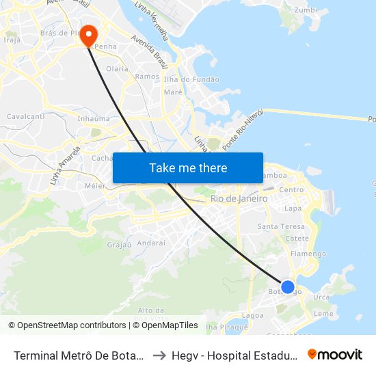 Terminal Metrô De Botafogo (Vila Isabel) to Hegv - Hospital Estadual Getúlio Vargas map