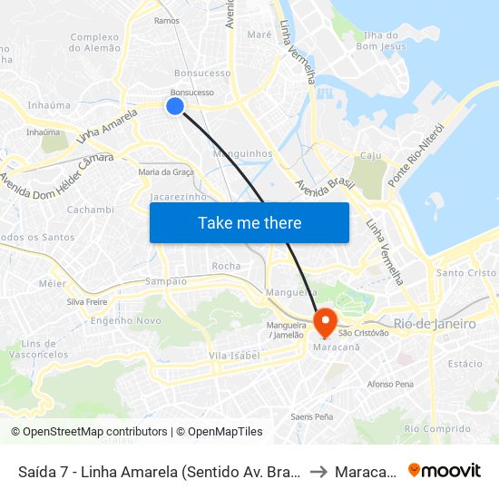 Saída 7 - Linha Amarela (Sentido Av. Brasil) to Maracanã map