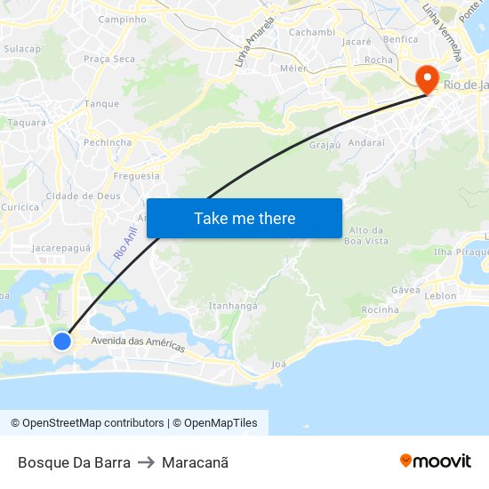 Bosque Da Barra to Maracanã map