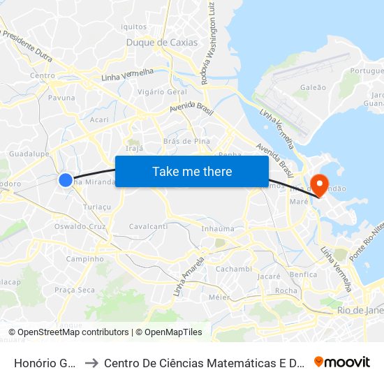 Honório Gurgel to Centro De Ciências Matemáticas E Da Natureza map