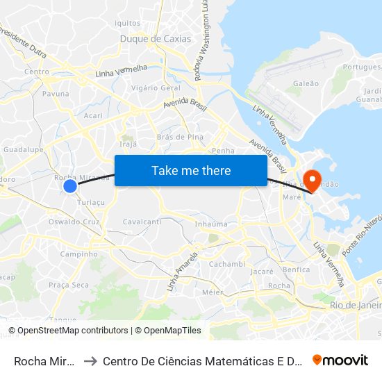 Rocha Miranda to Centro De Ciências Matemáticas E Da Natureza map