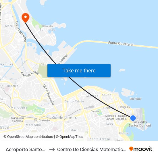 Aeroporto Santos Dumont ✈ to Centro De Ciências Matemáticas E Da Natureza map