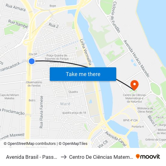 Avenida Brasil - Passarela 10 (Caracol) to Centro De Ciências Matemáticas E Da Natureza map
