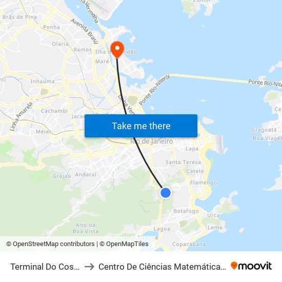 Terminal Do Cosme Velho to Centro De Ciências Matemáticas E Da Natureza map