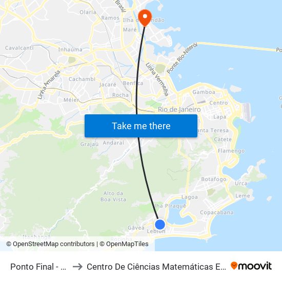 Ponto Final - Leblon to Centro De Ciências Matemáticas E Da Natureza map