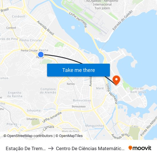 Estação De Trem Da Penha to Centro De Ciências Matemáticas E Da Natureza map