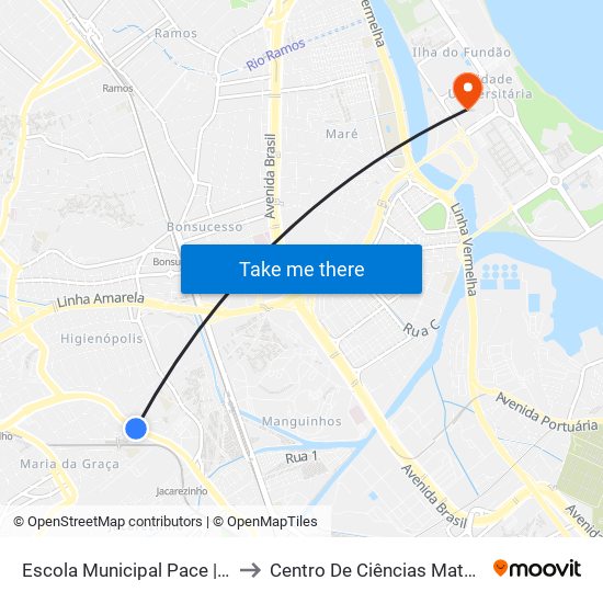 Escola Municipal Pace | Metrô Maria Da Graça to Centro De Ciências Matemáticas E Da Natureza map