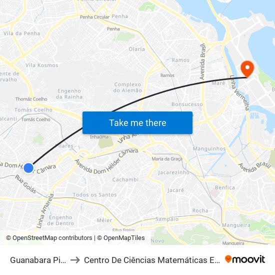 Guanabara Piedade to Centro De Ciências Matemáticas E Da Natureza map