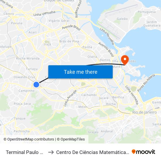 Terminal Paulo Da Portela - Linhas Urbanas to Centro De Ciências Matemáticas E Da Natureza map