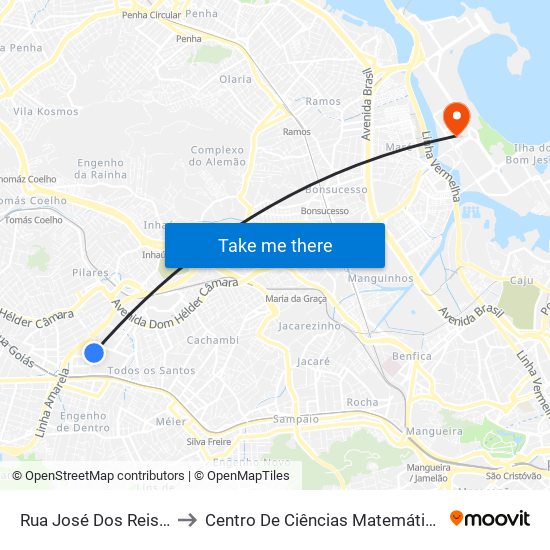 Rua José Dos Reis | Engenhão to Centro De Ciências Matemáticas E Da Natureza map