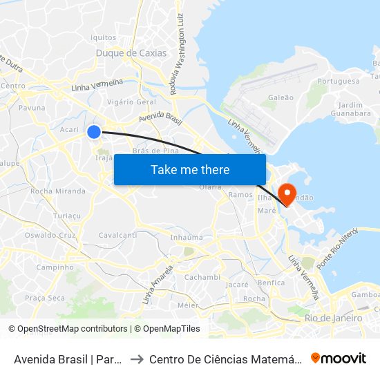 Avenida Brasil | Parque Novo Irajá to Centro De Ciências Matemáticas E Da Natureza map