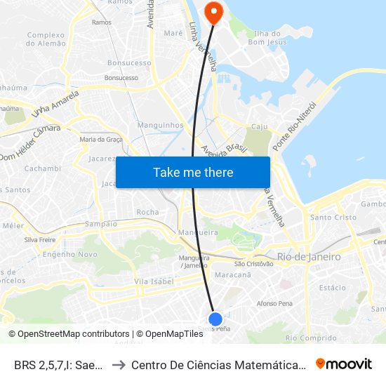 BRS 2,5,7,I: Saens Peña I to Centro De Ciências Matemáticas E Da Natureza map