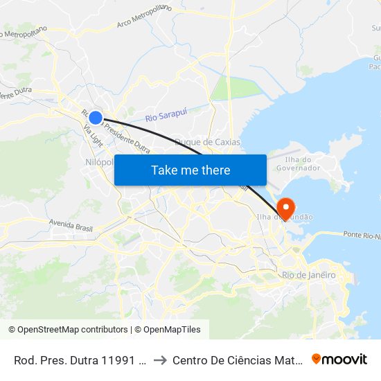 Rod. Pres. Dutra 11991 - Vila Nova Nova Iguaçu to Centro De Ciências Matemáticas E Da Natureza map