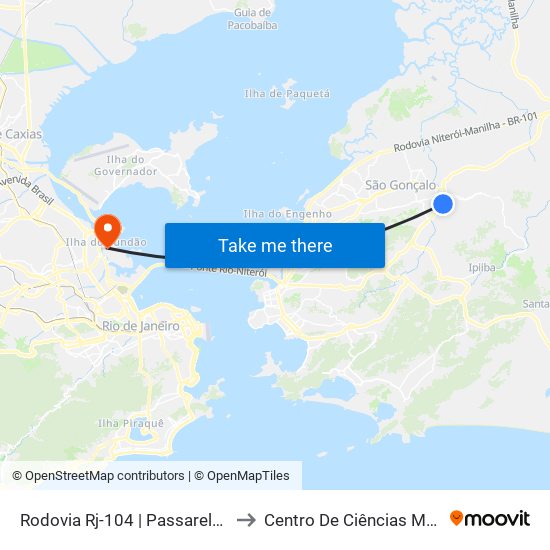 Rodovia Rj-104 | Passarela Do Coelho - Sentido Manilha to Centro De Ciências Matemáticas E Da Natureza map