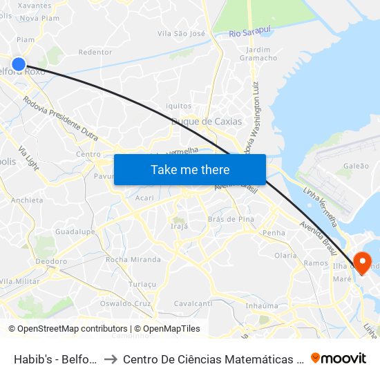 Habib's - Belford Roxo to Centro De Ciências Matemáticas E Da Natureza map