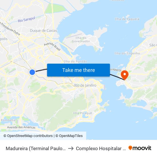 Madureira (Terminal Paulo Da Portela) to Complexo Hospitalar De Niterói map