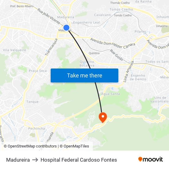 Madureira to Hospital Federal Cardoso Fontes map