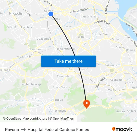 Pavuna to Hospital Federal Cardoso Fontes map