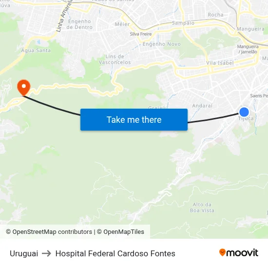 Uruguai to Hospital Federal Cardoso Fontes map