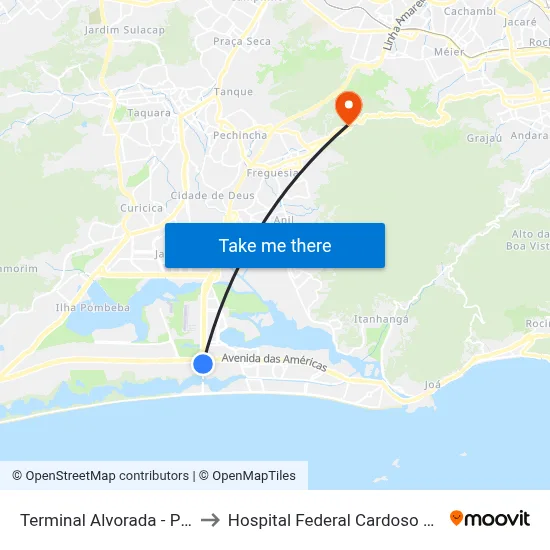 Terminal Alvorada - Plat. C to Hospital Federal Cardoso Fontes map