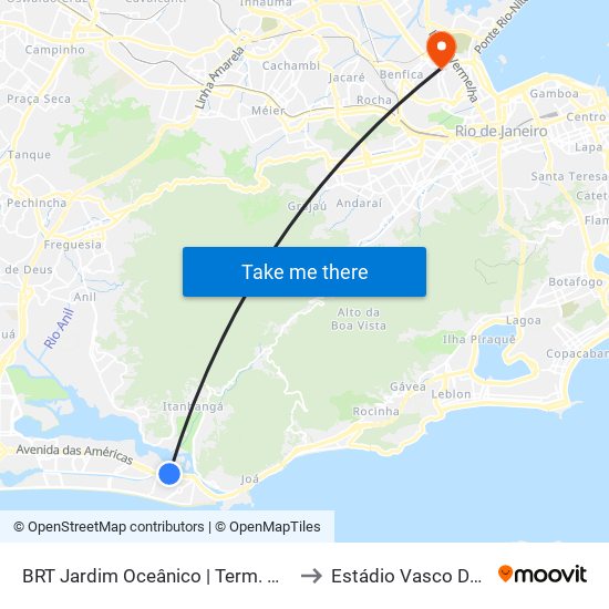 BRT Jardim Oceânico | Term. Nuta James to Estádio Vasco Da Gama map
