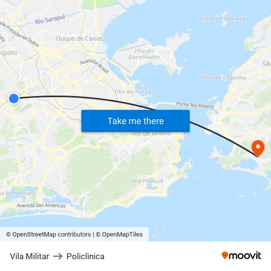 Vila Militar to Policlinica map