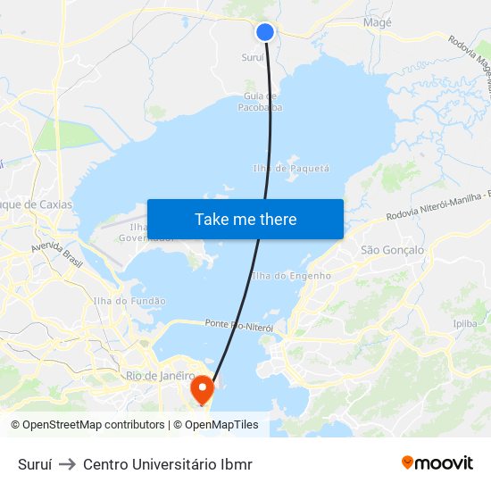 Suruí to Centro Universitário Ibmr map