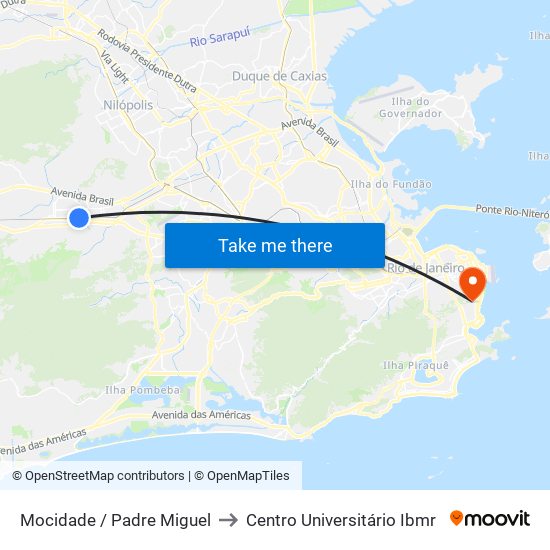 Mocidade / Padre Miguel to Centro Universitário Ibmr map