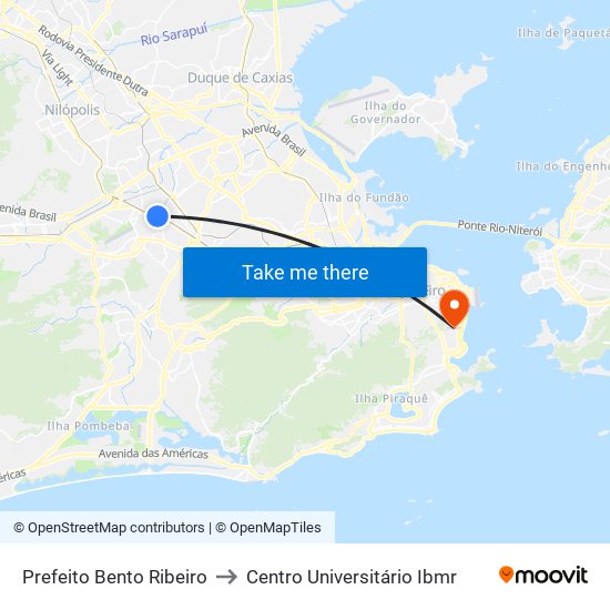 Prefeito Bento Ribeiro to Centro Universitário Ibmr map