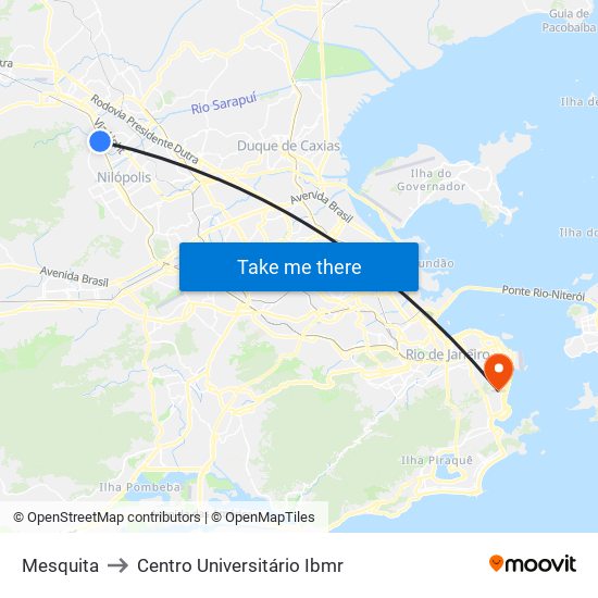 Mesquita to Centro Universitário Ibmr map