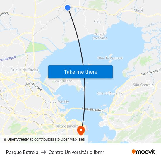Parque Estrela to Centro Universitário Ibmr map
