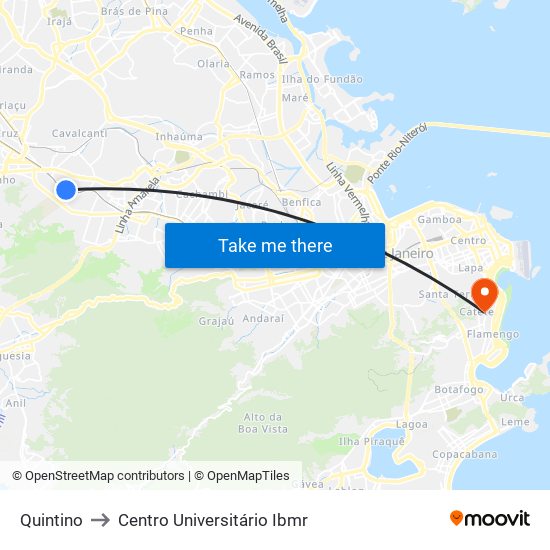 Quintino to Centro Universitário Ibmr map