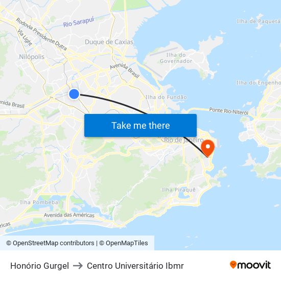 Honório Gurgel to Centro Universitário Ibmr map