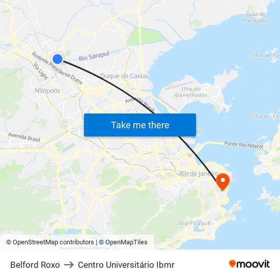 Belford Roxo to Centro Universitário Ibmr map