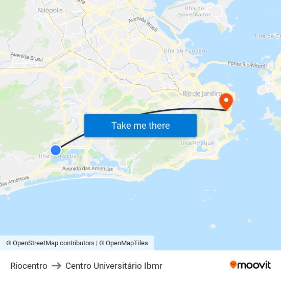 Riocentro to Centro Universitário Ibmr map
