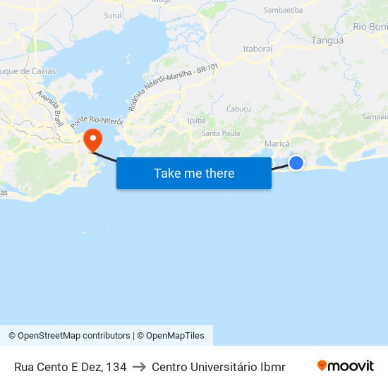 Rua Cento E Dez, 134 to Centro Universitário Ibmr map
