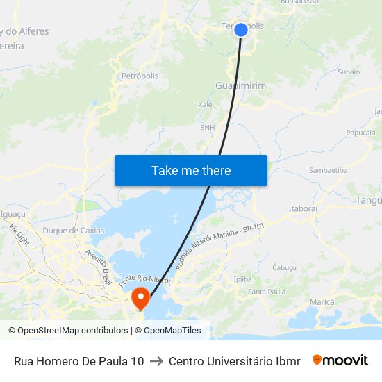 Rua Homero De Paula 10 to Centro Universitário Ibmr map