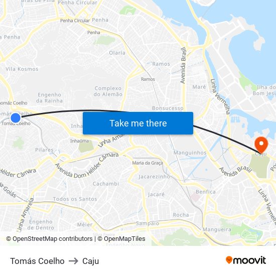 Tomás Coelho to Caju map