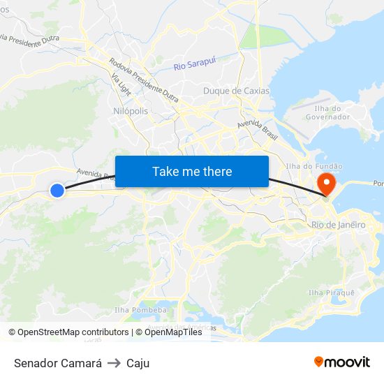 Senador Camará to Caju map