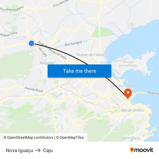 Nova Iguaçu to Caju map