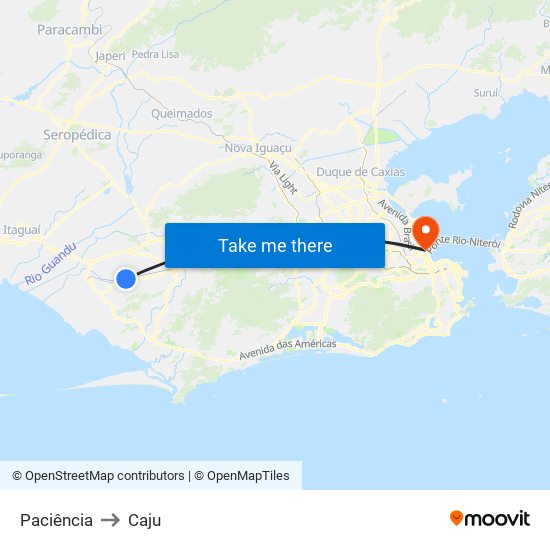 Paciência to Caju map