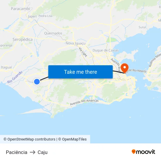 Paciência to Caju map
